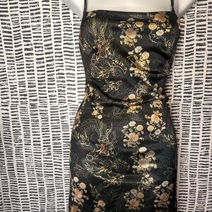 Urban Outfitters Black Strapless Dress with Gold and Cream Floral